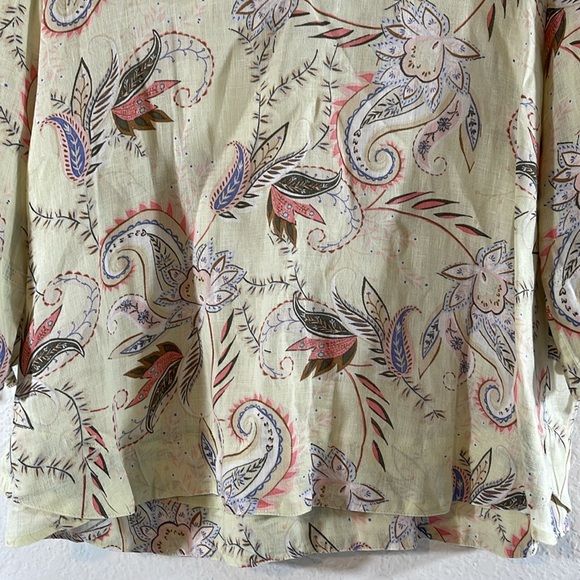 J.Jill Floral Paisley 3/4 Sleeve Tunic Love Linen Tie-Sleeve Blouse Small Petite - Picture 5 of 13